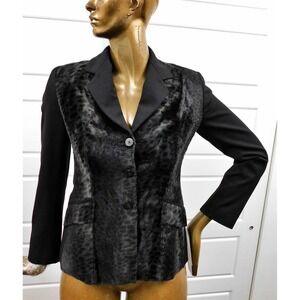 Vertigo Paris Black Faux Fur Trim Blazer Jacket France sz M